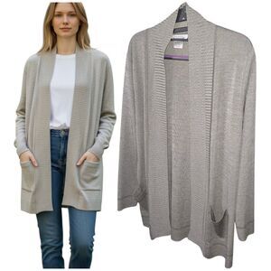 EXCLUSIVELY MISOOK SM Vintage Signature Knit Tan Open Front Duster Boho Sweater